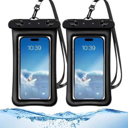 WIOSOUL Floating Waterproof Phone Pouch Waterproof Phone Case 2 Pack,IPX8 Underwater Phone Cases for iPhone 15 14 13 12 11 Pro Max XR XS,Samsung S24 S23 S22,Huawei M60 Oppo Redmi Up to 7.2 (Black)