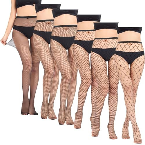 Elepl 6 PCS Medias Rejilla Mujer Alta Elástico 4 Estilos Medias de Rejilla Negras Medias de Red de Pesca Medias Mallapara Cosplay Moda Accesorios Diarios