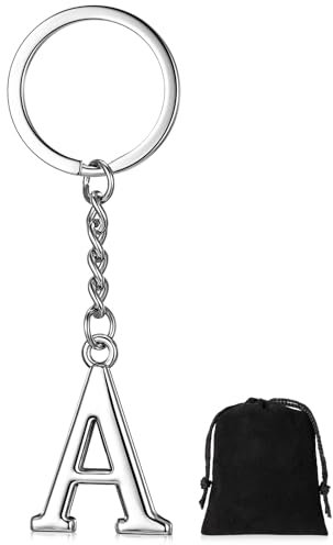 Gulfmew Schlüsselanhänger Buchstaben Silber Initialen Schlüsselbund Schlüsselanhänger Alphabet Autoschlüsselring Geschenk Taschenanhänger für Frauen Männer Freunde Familie (A)