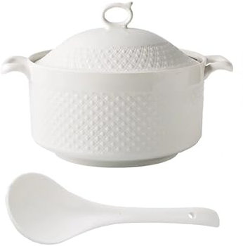 NNYCC Zuppiera da Portata con Coperchio e Set di Mestoli, Ciotola da Portata in Porcellana per la Cucina di Casa Ristorante,Bianca,3600ML