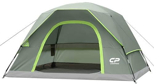 CAMPROS CP Tente Camping 4 Personnes Imperméable, Tente Familiale 4 Places avec Moustiquaires et Ventilation, Tente Dôme Légère à Montage Rapide pour Camping, Randonnée, Festival et Plein Air