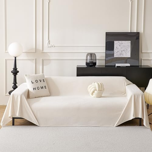 MYSKY HOME Sofabezug L Form Kratzschutz Sofa Katze Sofa Überzug 3 Sitzer | Weiß,1 Stück,230x300cm,Sofa Überwurf Waschbar,Couchdecken Zum Schutz,Sofa Überwurfdecke Sofaschutz Katze,Couchbezug