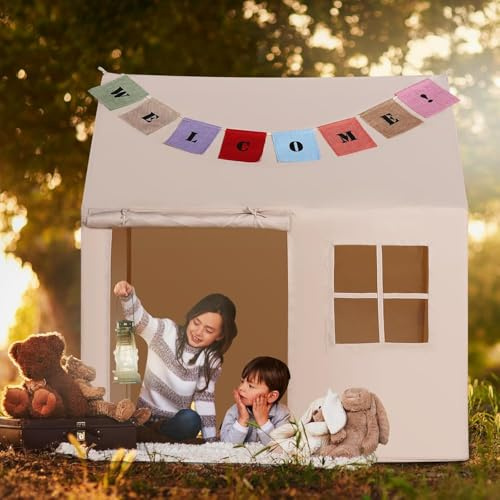 Goutime Kinderspielzelt Großes Spielhaus für Innen- und Außenbereich – Burgzelte für Jungen, Mädchen und Kleinkinder (Beige mit einem Fenster)