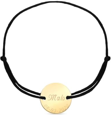 Bracelet cordon avec médaille 15 mm personnalisée Plaqué Or