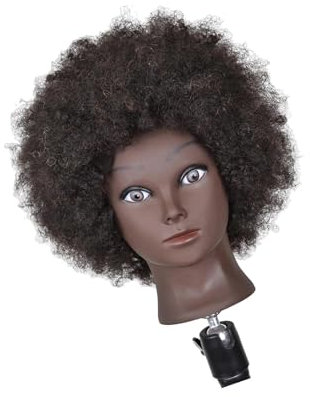 Wdfnexalai Practical Hair Styling Practice Doll Head with Sturdy Clamp for Training Mannequin Hairdressing Afro Black Skin