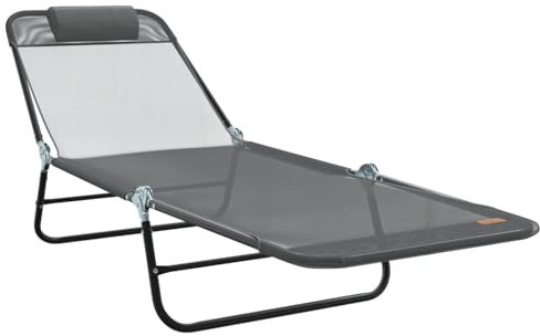 vidaXL Faltbarer Sonnenliegestuhl mit Kopfstütze in Grau aus Textilene für entspannte Stunden draußen | Verstellbare Rückenlehne, leicht und tragbar – perfekt für Balkon, Terrasse, Strand oder Garten.