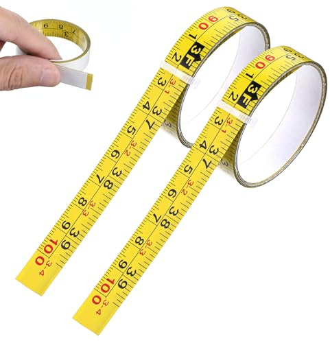 Giantree 2Pcs Steel Self-Adhesive Measuring Tape, Right to Left Reading Imperial and Metric Ruler Tape 100cm or 39 Inch, 1/2-Inch Peel and Stick Tape Measure for Woodworking Saw Drafting Table, Yellow