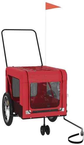 vidaXL Pet Bike Trailer, Pet Cart Carrier for Small Dogs, Dog Bike Trailer with Flag, Dog Bicycle Wagon Cargo, Red and Black Oxford Fabric and Iron