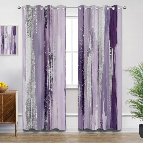Mistela Blickdichte Gardinen Lila Grau - Verdunkelungsvorhang Moderne Abstrakte Mädchen Vorhang mit Ösen für Schlafzimmer Wohnzimmer Kinderzimmer - 2er Set - H175 x B140cm