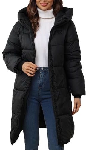 Cocila Winter Coats for Women UK Warm Long Padded Down Jacket Lightweight Ladies Windproof Quilted Puffer Coat Outdoor Hiking Parka Jackets Outwear with Hood