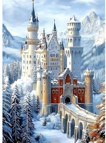 CEOVR Schloss Diamond Painting Bilder Kit Erwachsene,5D Diamond-painting 30x40cm,Diamant Art Set,Ein Schloss im Tal
