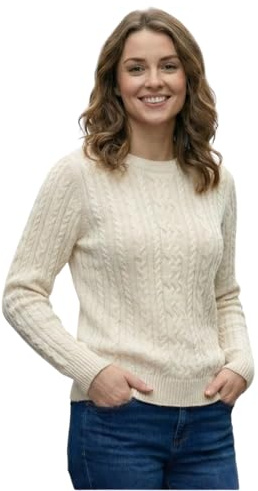 Women’s Cable Knit Jumper Long Sleeve Crew Neck – Soft Fisherman Ladies Sweater, Warm Winter Knit Pullover- S-XL