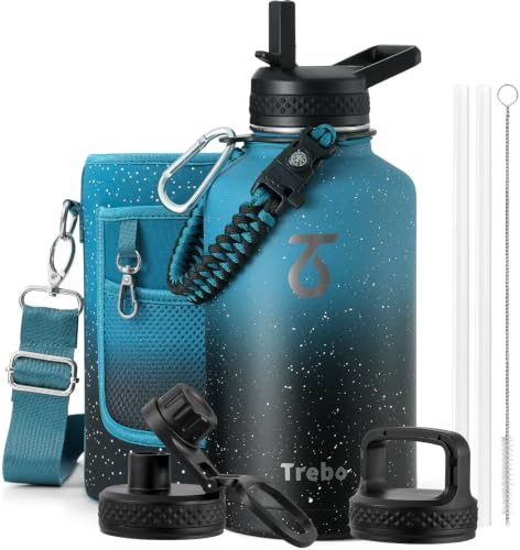 Trebo Insulated Water Bottle 2 L Stainless Steel with Paracord Handle & Bag