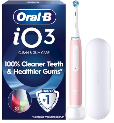 Oral-B Elektrische Zahnbürste iO 3, Ersatzbürste, Rosa | 3 Putzmodi, einschließlich Weichheit und Weißheit, Drucksensor auf das Zahnfleisch, wiederaufladbarer Akku