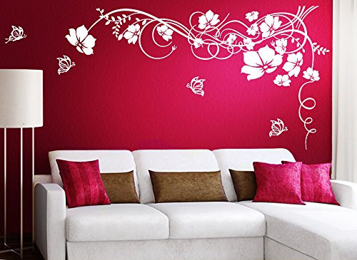 Grandora Wandtattoo Blumenranke & Schmetterlinge I türkis (BxH) 106 x 58 cm I Wohnzimmer Schlafzimmer Sticker Aufkleber Wandaufkleber Wandsticker W829