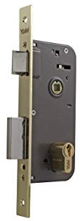 Yale Cerraduras De Embutir Estándar Para Puertas: Entrada 40 mm, Acero inoxidable, Latonado Cerradura de embutir, Cilindro monoblock, Picaporte revesible y palanca a dos vueltas