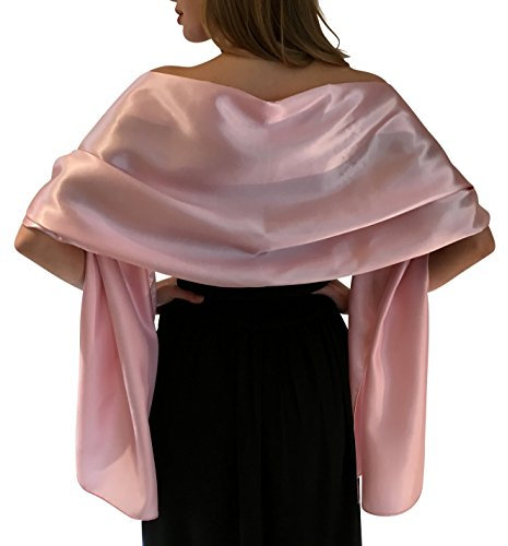 Central Chic Belle Écharpe Châle Étole Pashmina En Satin Cérémonies Fêtes Mariage Ivoire Noir Blanc Or Violet Argent Gris 2 Taille S-M & L-XL (L-XL, Rose Doux)