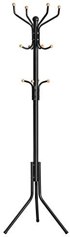 SONGMICS Garderobenständer aus Metall, stabiler Kleiderständer, Garderobe, für Kleidung, Taschen und Hüte, Höhe 182 cm, mit 12 Haken, schwarz RCR19B