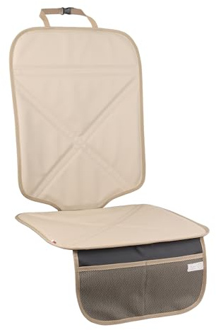 Viaviat Autositzschoner aus Leder, Wasserdichter Kindersitzunterlage mit Dicker Polsterung und 2 großen Taschen, Robuster Trittschoner für alle Autositze(Beige)