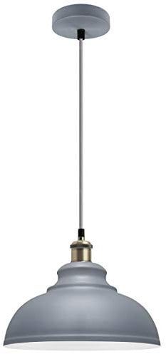Long Life Lamp Company Vintage Retro Ceiling Pendant Light Shade Grey Metal Brass Holder M0089