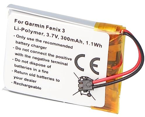 Batterie Li-polymère compatible avec Garmin Fenix 3, 361-00034-02 3,7 V 300 mAh 1,1 Wh