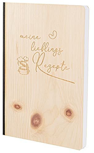 Notizbuch mit Holz Cover in A5 - MEINE LIEBLINGS REZEPTE - Echtholz Notebook zum Reinschreiben Holzeinband 192 blanko Seiten 90g, Holzart:Zirbe