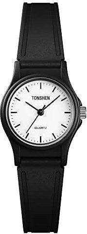 TONSHEN Mode Simple Enfant Montre Femme Fille et Garçon 50M Etanche Plastique Caisse et Caoutchouc Ruban Analogique Quartz Montres Bracelet (Noir)