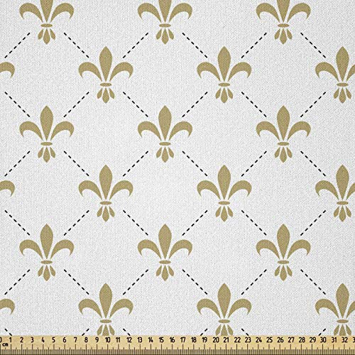 ABAKUHAUS Fleur Tissu au mètre, Lys de Style Vintage, Tissu en Microfibre pour Les Textiles de l'art et l'Artisanat et la Décoration, 1M (230x100cm), Blanc Jaune