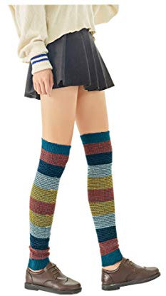 ACVIP Damen Bein Stulpen Bunt Gestreifte Legwarmers Winter Warm Beinwärmer(Pfau blau)