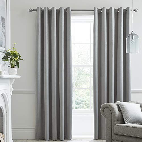 Laurence Llewelyn-Bowen Montrose Blackout, W90 x L72 (229 x 183cm), Velvet Living Room & Bedroom, Thermal/Eyelet Curtains, Suede, Silver/Light Grey