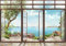 wandmotiv24 Fototapete Große Fenster Ausblick auf Wasser, XL 350 x 245 cm - 7 Teile, Wanddeko, Wandbild, Wandtapete, Landschaft Natur M6133