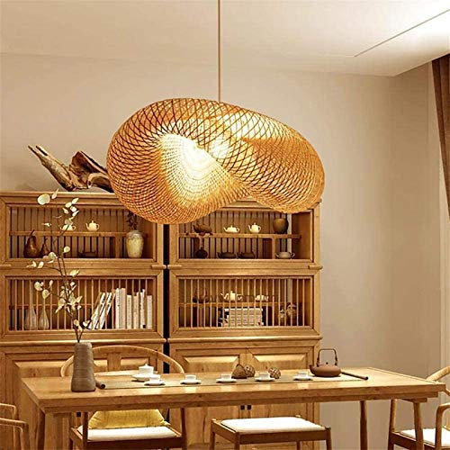 GHY Bambus Pendelleuchte Vintage Hängeleuchte Esstisch Esszimmer Pendellampe Industrial E27 Hängelampe Deckenleuchte Bambus Rustikale Landhaus Leuchte Schlafzimmer Wohnzimmer,60cm