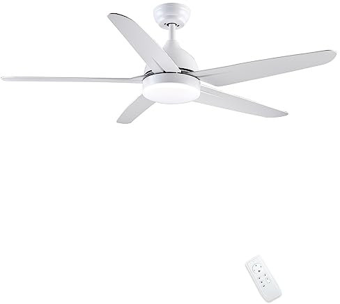 CJOY Ceiling Fan with Lighting and Remote Control Quiet, Lamp with Fan Flat White 52 Inches AC 5 ABS Blades Ceiling Fans Lights Led 24W Dimmable for Bedroom Living Room