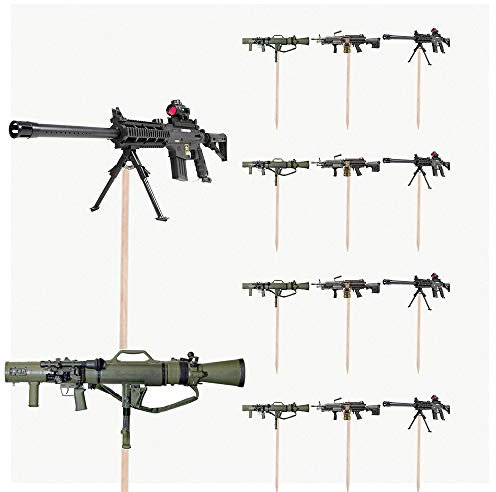 AK Giftshop Army Machine Gun Birthday Party Food Cupcakes Picks Decorations Toppers (Pack of 14)