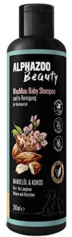alphazoo WauMiau Katzenshampoo & Hundeshampoo gegen Geruch & Juckreiz 200ml I Natürliche Fellpflege für Welpen & Kätzchen I Mit Mandelöl & Kokos Duft