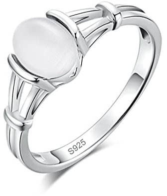 LOKILOKI Weiß & Blau Mondstein Solid Silber Farbringe Twilight Bella Ehering Reines Silber Vintage Schmuck Damen