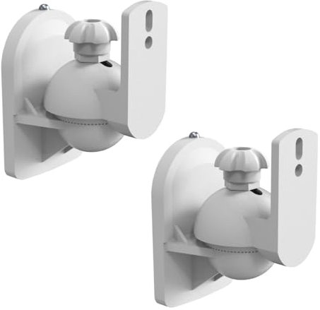 ARLI Lot de 2 supports muraux universels pour enceintes - Blanc - Flexible - Inclinable et rotatif - Jusqu'à 3,5 kg - Montage sans outil - Montage au plafond + montage mural