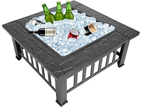 LIUXUEFE Pit de feu, Cour carré Portable Cour en métal Col de Pompier, Pit en Bois, Brazier Décoration Backyard Piscine Fer Noir Cour by