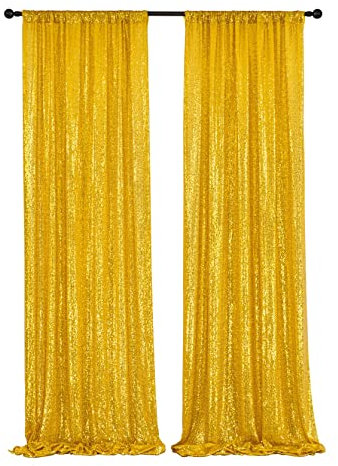 Goldener Pailletten-Hintergrundvorhang, 1,2 x 3 m, Glitzer-Hintergrund, Vorhang für Hochzeit, Geburtstag, Party, Heimdekoration, nicht durchsichtig, dicke Hintergrundvorhänge, 2 Paneele, 6 x 3 m