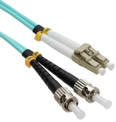 kenable OM3 Fibre Optic Cable ST to LC Duplex Multimode 50/125 LSZH Aqua 5m