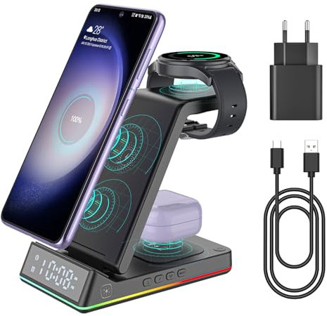 Indukcyjna stacja ładująca 3 w 1 do Samsunga, bezprzewodowa ładowarka, kompatybilna z Samsung S24 S23 S22 Ultra S21 S20 Galaxy Buds+ Pro, bezprzewodowa ładowarka do zegarka Galaxy Watch 5/5