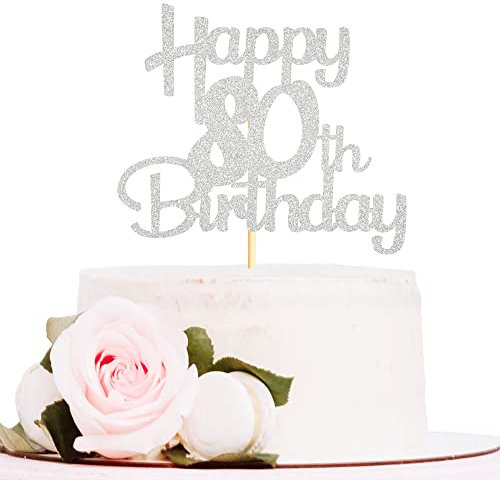 Sotpot Silver Glitter 80 Cake Topper, 80th Birthday Cake Decorations for Birthday Party Anniversary Party Supplies