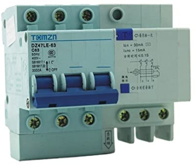 LOUJIN Disjoncteur à Courant résiduel de Type C 3P 63A DZ47LE 400V ~ 50HZ/60HZ avec Protection Contre Les surintensités et Les fuites Type C