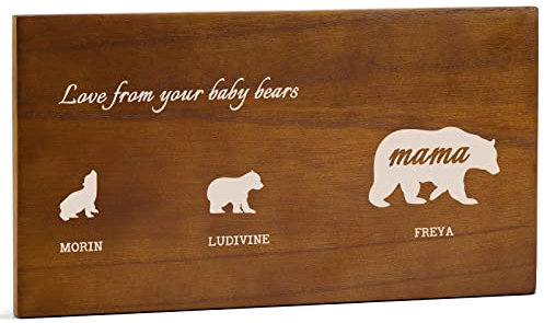 Regalo Madre Original Madera Maciza - Placa de Mamá Osa Personalizada, Nombres de Madera Personalizados, Decoracion hogar, Regalo para Mama Personalizado-28 * 15-2