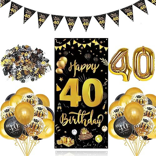 GoldRock 32 Stück 40 Geburtstag Deko Schwarz Gold Set, 40 Geburtstag Männer,Deko 40 Geburtstag Frauen,Luftballons 40. Geburtstag,Folienballons 40 Jahre,40er Geburtstag Mann Banner,Konfetti,Wimpelkette