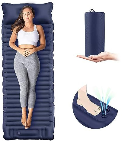 EULANT Isomatte Selbstaufblasend für Camping,10CM Dicke Ultraleicht Luftmatratze für Zelt,wasserdichte Camping Matratze mit Fußpresse Pumpe,Höchst unterstützend & Nicht zusammengesunken,Navy Blau