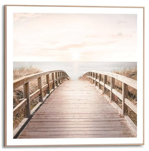 REINDERS Gerahmtes Bild, Brücke zum Strand, Wohnzimmer, Bilder, Wanddeko, Room Decor, MDF, Beige, 50x50cm