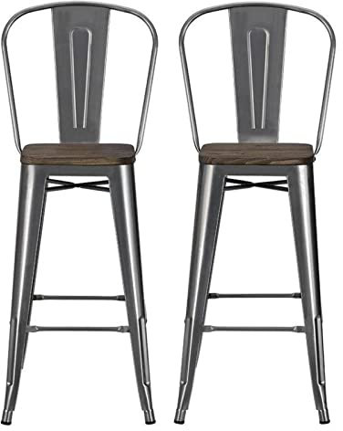 ZYMEN 30-Zoll-Barhocker aus Metall, Antik-Gun-Metal, 2er-Set Barhocker Commemoration Day