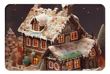 BONDIJ Badematte mit Weihnachtsdorfhaus, bequem, rutschfest, für Küche, Heimdekoration, modernes Zubehör, 40,6 x 61 cm
