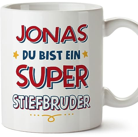 Mugffins Tassen Personalisieren mit Spruch für STIEFBRUDER - Auf Deutsch - Du Bist Super - 11 oz / 330 ml - Individuell Anpassbar Geschenk